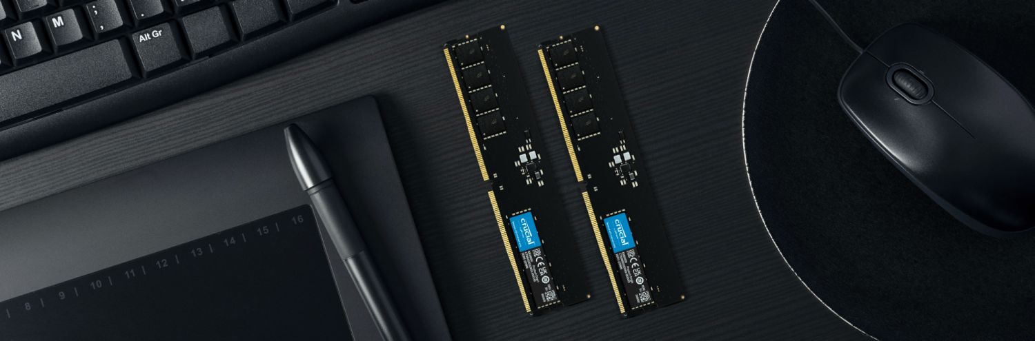 Two Crucial DDR5 Desktop Memory  modules on a desk